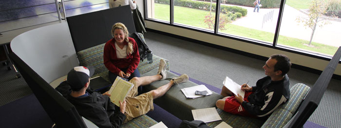 Students doing homework in a lounge