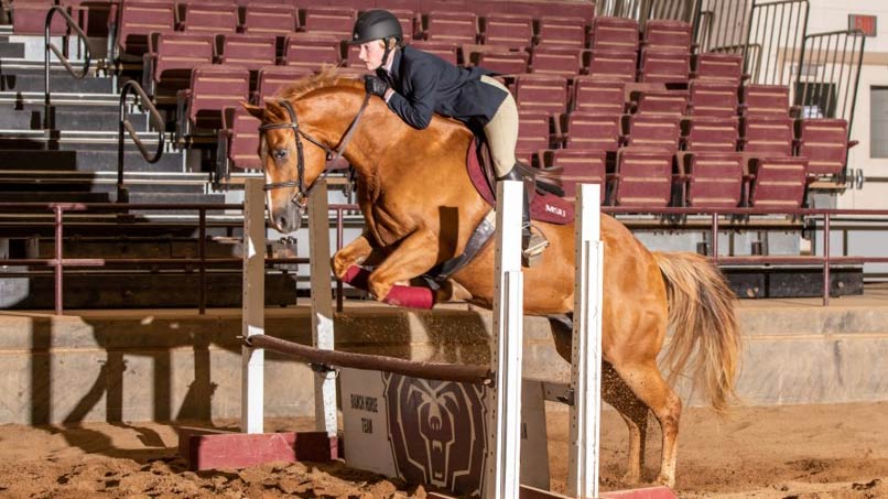 Student on horseback in competition event.